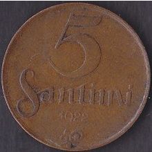 1922 Latvia 5 Santimi Coin