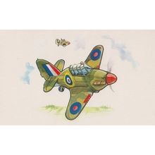 Hurricane Plane Aircraft Mark 1 One Rare War Animated Painting Cartoon Postcard