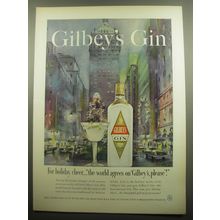 1959 Gilbey's Gin Ad - For holiday cheer.. the world agrees on Gilbey's, Please