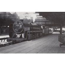 72008 Clan MacLeod Glasgow Train in Cheshire Station Lancashire Railway Postcard