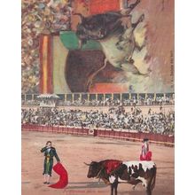Bullfighting Madrid Stadium Bull Unleashed Being Killed Matador 2x Old Postcard