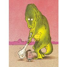 Dinosaur Playing Golf With Mans Head Club Prehistoric Comic Postcard