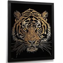 Luxurious Tiger Head Illustration Art Print Regal Wildlife Black and Gold Tiger