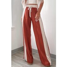Flamingo Color Block Drawstring High Waist Wide Leg Pants