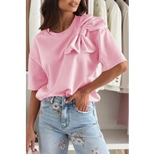 Pink Bow Applique Half Sleeve T-shirt
