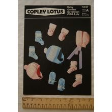 Vintage: Copley Lotus 1037 bonnet, helmets, mitts & bootees, QK & 4ply, birth-6m