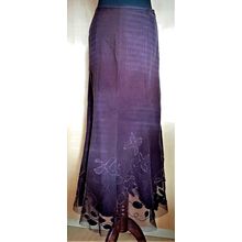 Per Una M&S Brown Cordiroy Applique Floral Long Skirt 8 L UK
