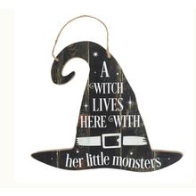 A Witch Lives Here Hanging MDF Sign