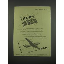 1949 KLM Royal Dutch Airlines Ad - KLM Royal Dutch Airlines 1919 30th Year 1949
