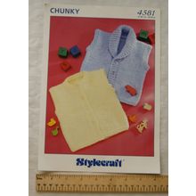Vintage: Stylecraft 4581 round neck & Collared gilet, chunky 20-26 in, 51-66 cm