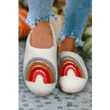 Bright White Rainbow Plush Winter Home Slippers