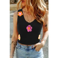 Black 3D Flower Decor Cropped Sweater Vest