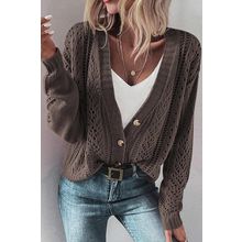 Dark Khaki Open Knit Drop Shoulder Sweater Cardigan