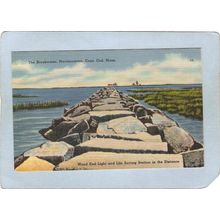 MA Provincetown Lighthouse Postcard The Breakwater Wood End Light & Life S~585