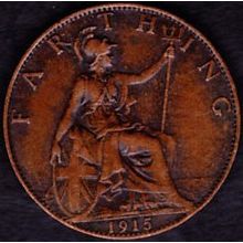 1915 Great Britain 1 Farthing Coin