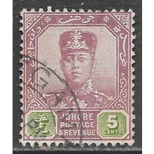 JOHORE SULTAN SIR IBRAHIM MALAYA 1922 5c SG109 109 SG USED WMK MSCA