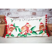 Merry Christmouse Pillow 24 CM Three Mice Wearing Santa Hats Holly Home Decor