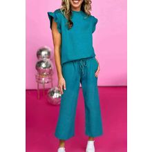 Skobeloff Ruffled Sleeve Summer Top and Cropped Loose Pants Set