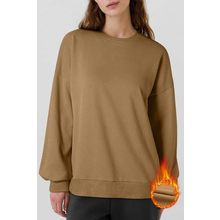 Camel Solid Fleece Lined Drop Shoulder High Low Sweatshirt