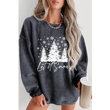 Gray Christmas Tree Flake Graphic Corded Sweatshirt