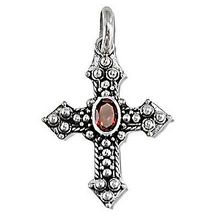 Sterling Silver Bali Hand-Made Facet Garnet Cross