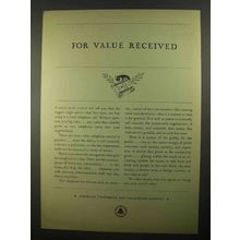 1931 AT^T Telephone Ad - For Value Received