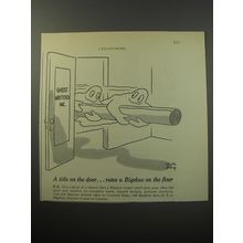 1955 Bigelow Carpet Ad - cartoon by Chon Day - A title on the door