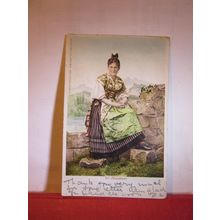 SWISS WOMAN in traditional costume used antique postcard 1908 pm =