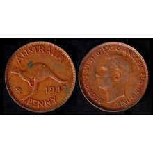 Australia One Penny 1947 Used Coin 1d Geo VI Kangaroo