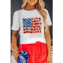 White Star Floral American Flag Printed T Shirt