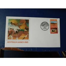 1985 australia inaugural games FDC silk souvenir cover melbourne Postmark