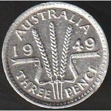 1949 Australia 1 Threepence Silver Coin