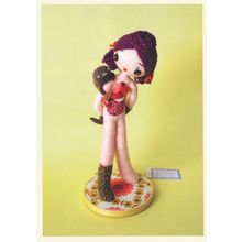 Green Sock Intestines Guts Japanese Girl Felt Sculpture 8x6 Postcard