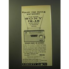 1960 Liberty Music Shop Advertisement - Sony Radio - Enjoy Fine Music Anywhere