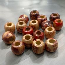 11mm Brown Barrel Wooden Printed Beads Round Mixed Natural Wood 4mm Hole
