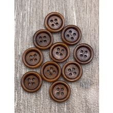 13mm Brown Wooden Buttons Sewing Knitting Cardigan 4 Hole Rim Edge Flat Back