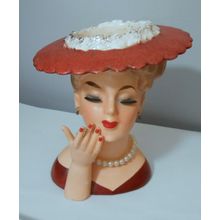 Vintage 1950's Napcoware Lady Head Vase Red Hat & Dress C3307