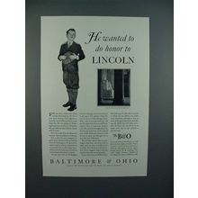 1931 Baltimore & Ohio Railroad Ad - Honor Lincoln