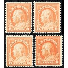 509, Mint FVF NH 9¢ Franklin Four Fresh Stamps CV $100 - Stuart Katz