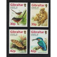 Gibraltar Warbler Kingfisher Birds Monkey Grouper Fish 4v 1999 MNH