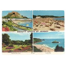 multiview, BEAUTY SPOTS, JERSEY used vintage postcard 1973 postmark #