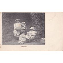 Harmony Children Passing Lamb Teddy Toy Reading Old Postcard