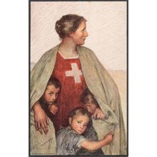 Switzerland Red Cross Nurse & Swiss Children Antique Postcard
