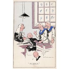 Courtroom With Policeman Sailor Eagle Steamer Comic Old Postcard