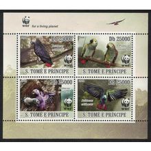 Sao Tome Birds WWF Grey Parrot 4v Block of 4 WWF Logo 2009 MNH MI#3777-3780