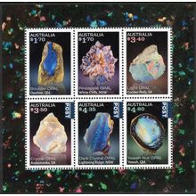 AUSTRALIA: 2025, EMBELLISHED OPALS, SHEETLET BLOCK OF 6 MNH STAMPS.