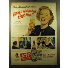 1950 Blatz Beer Ad - Uta Hagen - I lived in Milwaukee, I ought to know
