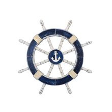 Rustic Dark Blue Decorative Ship Wheel with Anchor 18""