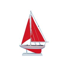 Pack Of 2] Wooden Red Pacific Sailer with Red Sails Model Sailboat Decoratio...
