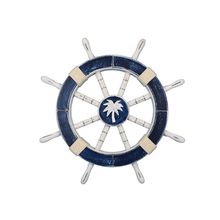 Rustic Dark Blue Decorative Ship Wheel with Palm Tree 18""